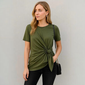 Women's DKR & Co Green Short Sleeve Tie-Front Top Size S New